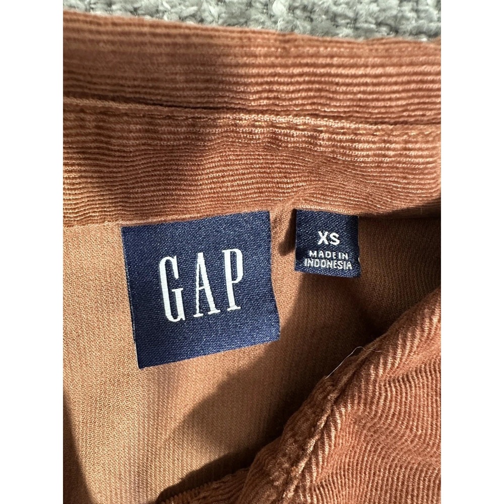 Gap Dress Womens XS Saddle Brown Corduroy Puff Sleeve Mini Button Front - Picture 7 of 9